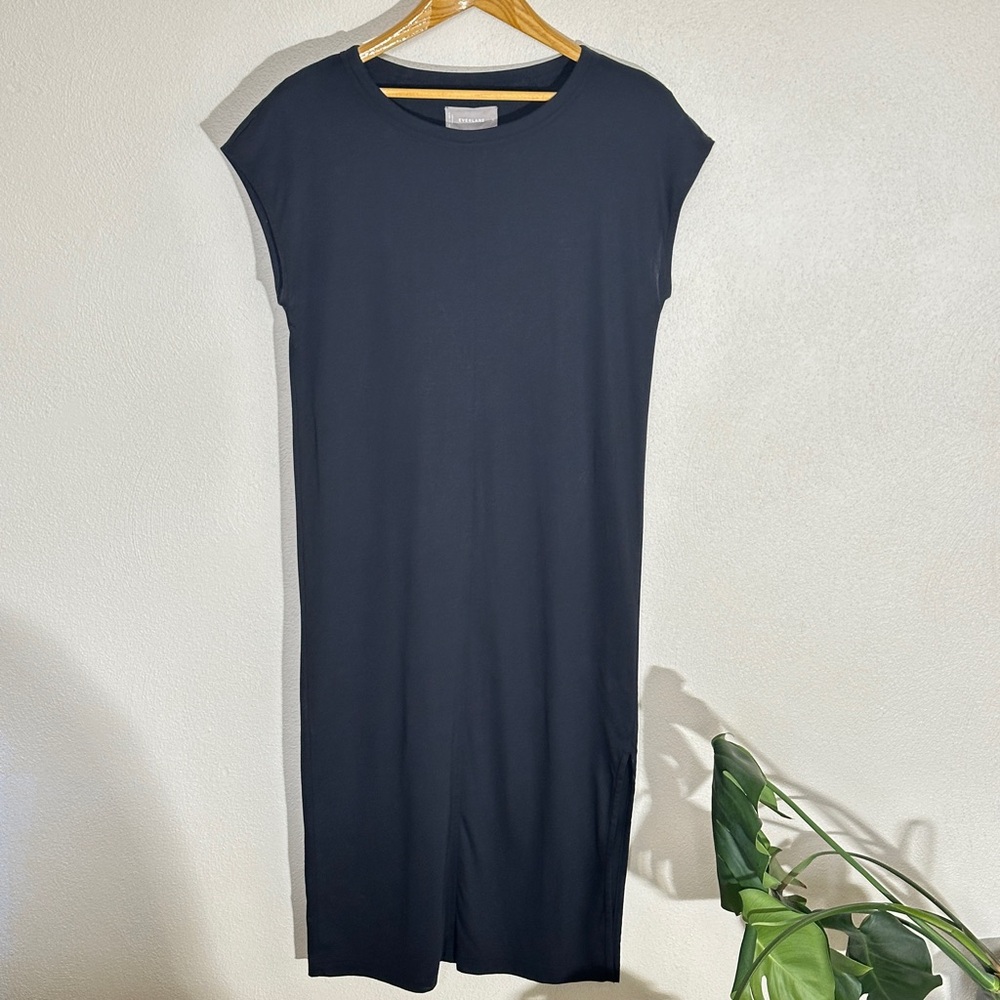 Everlane Black Cap-Sleeve Midi Shift Dress
